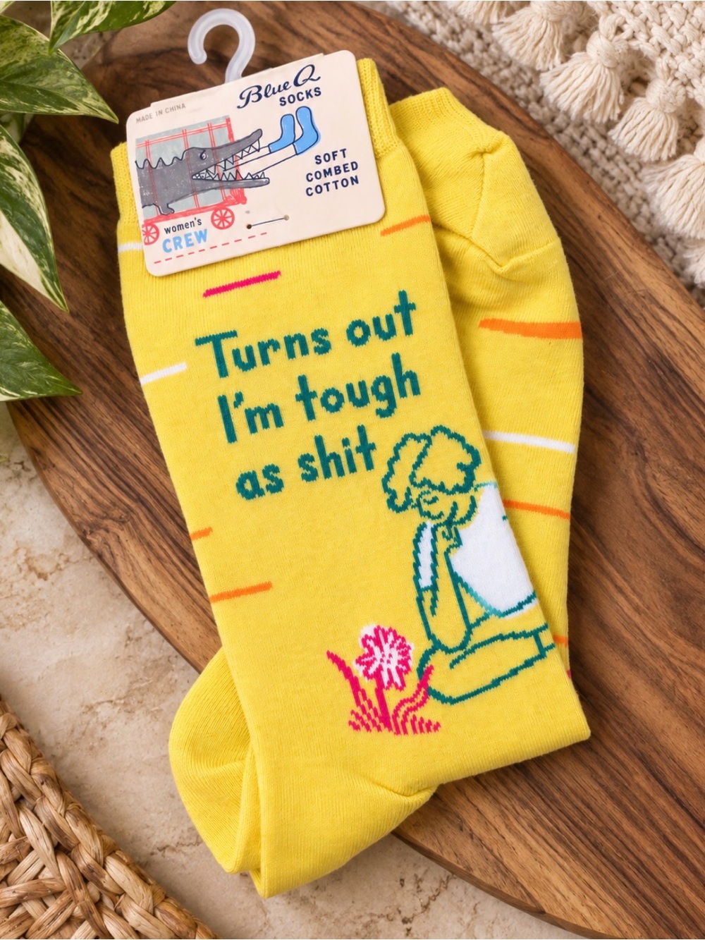 Blue Q Yellow 'Turns Out I'm Tough As Shit' Women's Crew Socks
